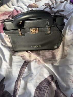 bebe Black Saffiano-Style Top-Handle Satchel with Gold Hardware